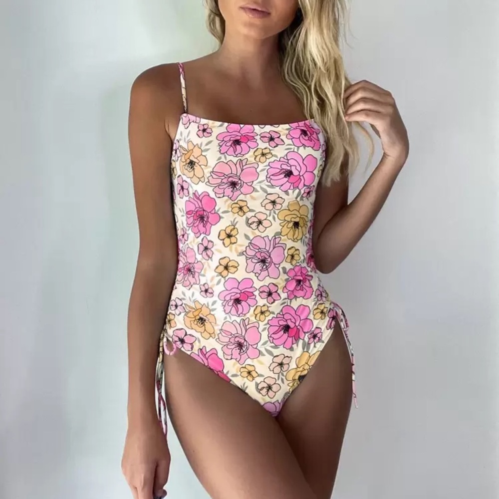 Floral Print Pink & Cream One-Piece Swimsuit